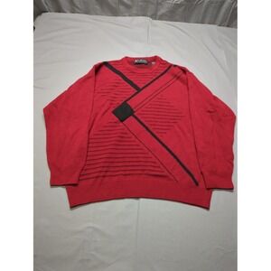 Tuscan Mens Red Geometric Embroidered Graphic Merino Wool Acrylic Sweater Sz XL